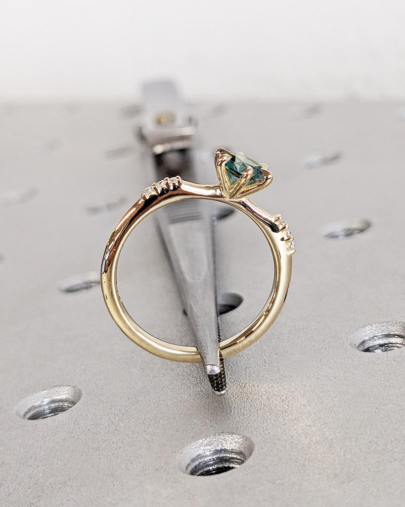 14K Solid Gold Sapphire Ring | 0.5ct Teal Sapphire | Dainty Engagement Ring | Minimalist Wedding Ring for Women | Tiny Simple Thin Gold Ring
