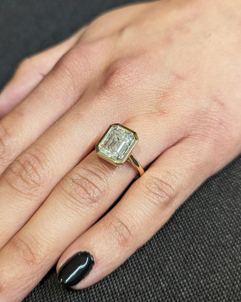 14K 18K Yellow Gold Rings for Women | Certified Man Made Diamond Engagement Ring | IGI Diamond Solitaire Emerald cut Ring