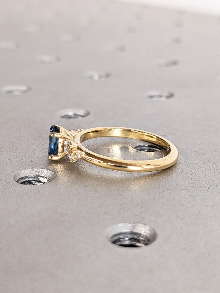Blue Sapphire and Diamond Ring | Promise Ring For Her | 1CT, 1.5ct Oval Sapphire Engagement Ring for Women | Snowdrift Diamond Cluster Ring