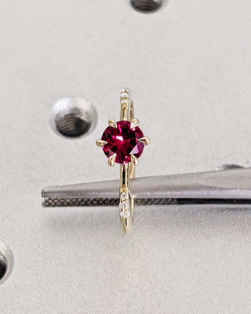 14K Solid Gold Tiny Round Ruby Ring | Lab Ruby Ring | Dainty Engagement Ring | Minimalist Wedding Ring for Women | Tiny Ring | Delicate Ring
