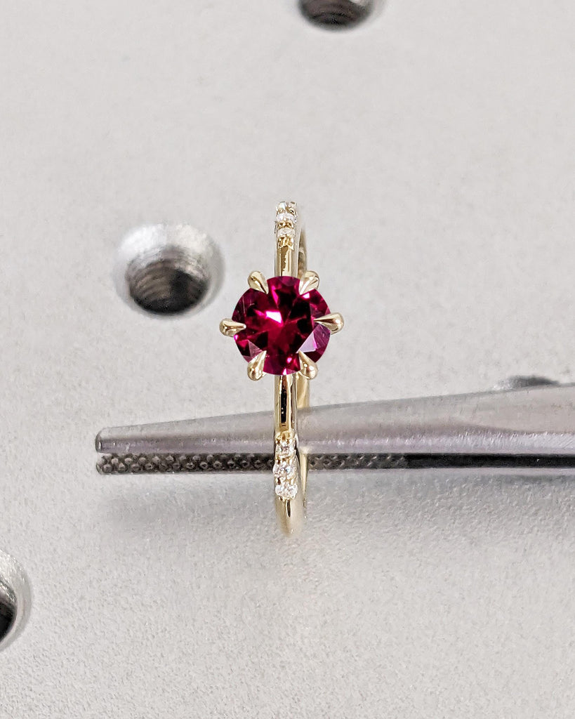 14K Solid Gold Tiny Round Ruby Ring | Lab Ruby Ring | Dainty Engagement Ring | Minimalist Wedding Ring for Women | Tiny Ring | Delicate Ring