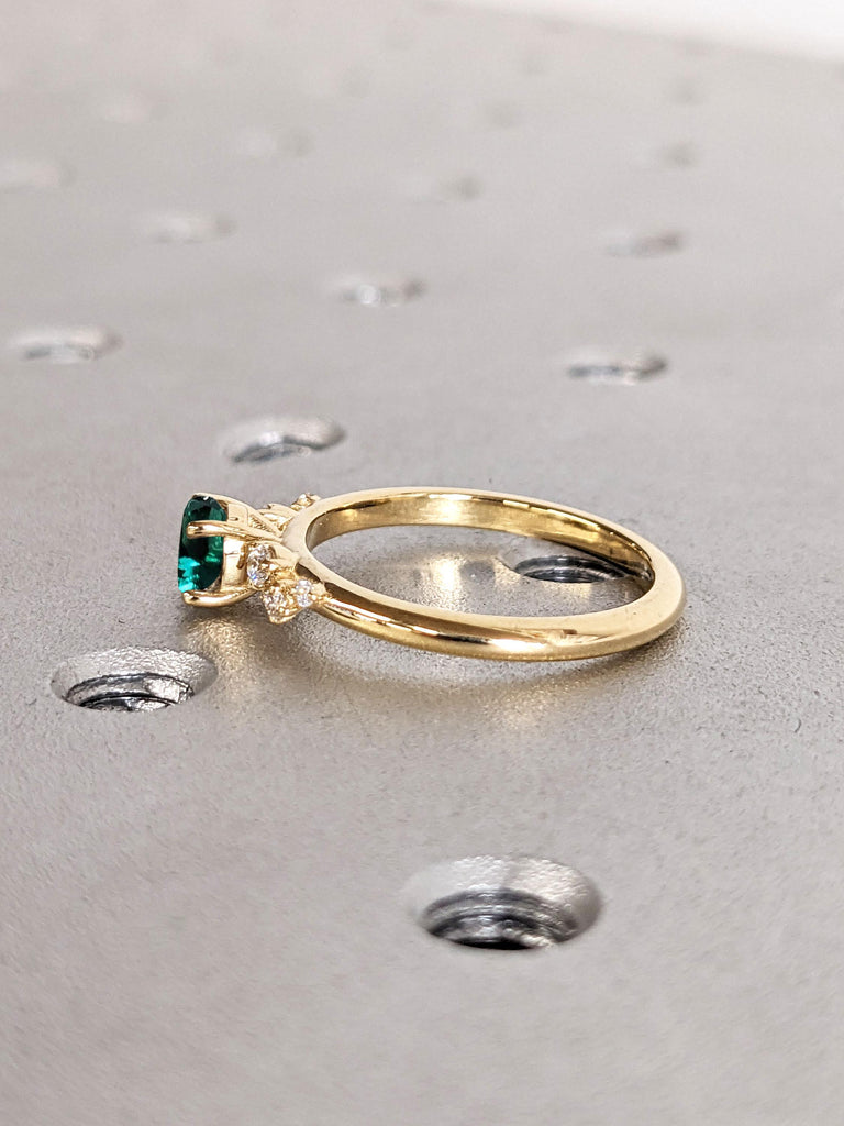 Yellow Gold Vintage Emerald Engagement Ring | 1ct, 2 Carat Emerald Rings for Women, Snowdrift Cluster Ring, Simple Statement Ring, Her Gift