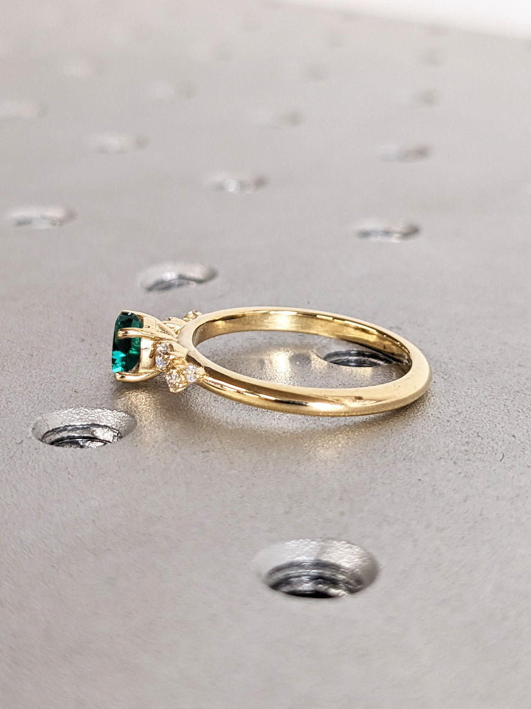 14K Solid Gold Emerald Ring | May Birthstone Jewelry Engagement Band, Green Gemstone with Diamond, Round Emerald Band with Dainty Moissanite image #7