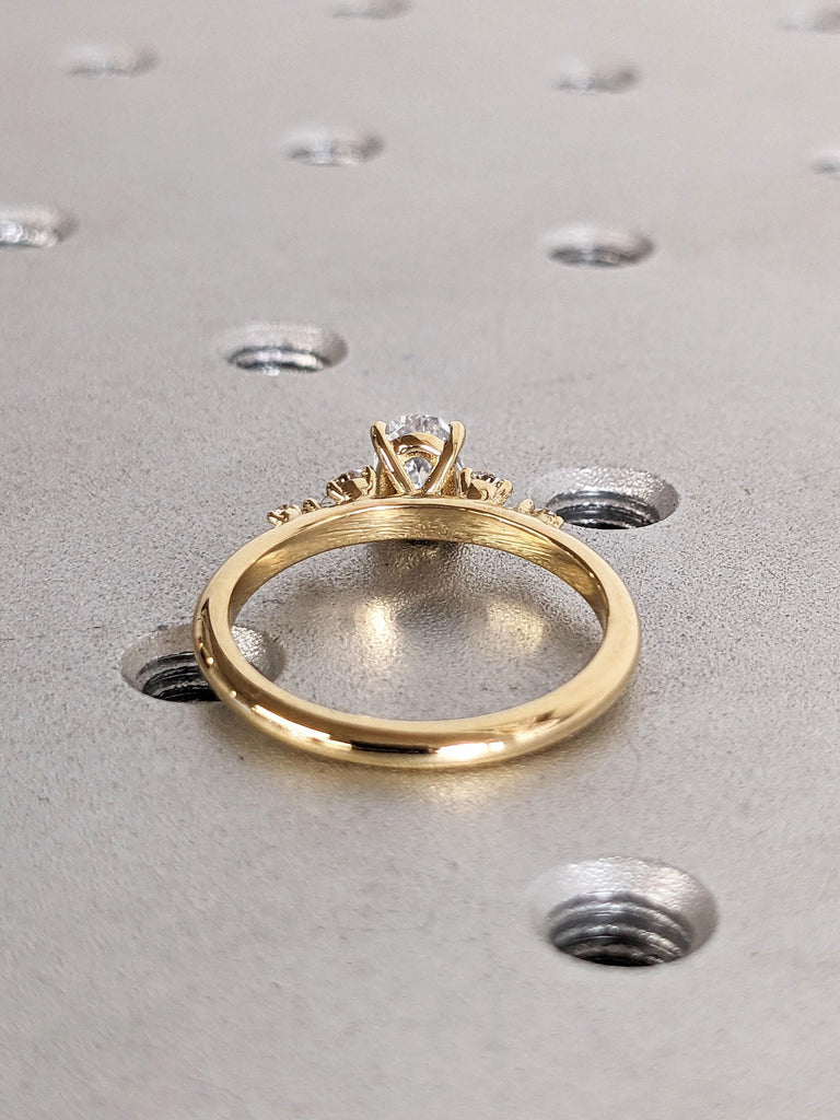 VVS Moissanite Cluster Oval Engagement Ring | 14k 18k Yellow Gold Rings for Women | Natural Diamond Snowdrift Ring | Handmade Bridal Jewelry