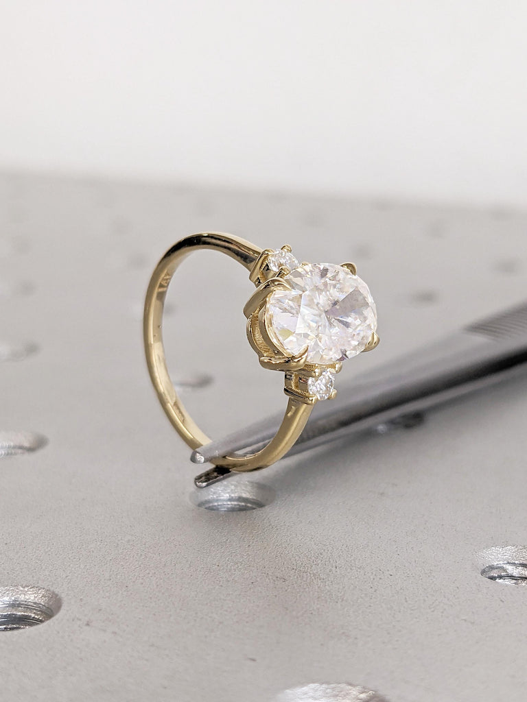 Oval Moissanite Engagement Ring, Vintage Solid Gold Promise Ring for Her, Art Deco Moissanite Ring, Unique Statement Ring, Anniversary Ring