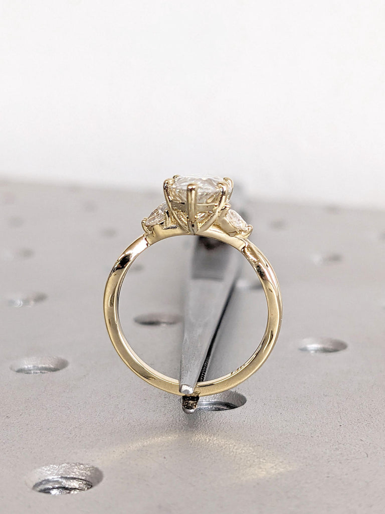Art Deco Leaf Moissanite Marquise Engagement Ring | Vintage 14k Yellow Gold Branch Wedding Band | Twig Band | Unique Anniversary Gift Women