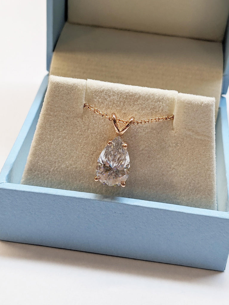 14k Rose Gold Necklace, 3ct Moissanite Necklace Pendant, Women Necklace, Statement Necklace, Unique necklace, Gifts for Mom, Dainty Necklace