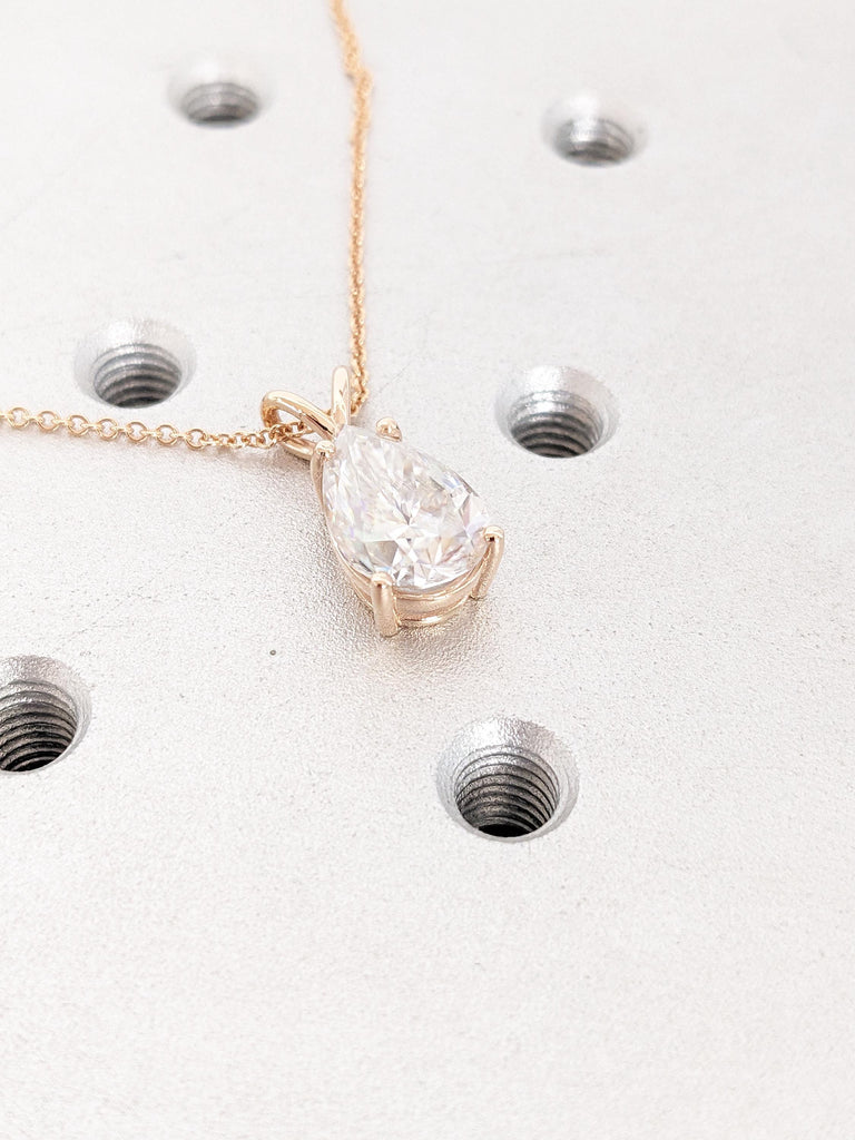 14k Rose Gold Necklace, 3ct Moissanite Necklace Pendant, Women Necklace, Statement Necklace, Unique necklace, Gifts for Mom, Dainty Necklace