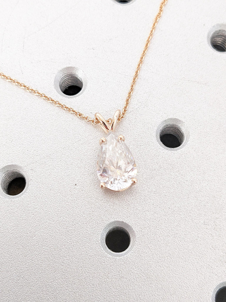 14k Rose Gold Necklace, 3ct Moissanite Necklace Pendant, Women Necklace, Statement Necklace, Unique necklace, Gifts for Mom, Dainty Necklace