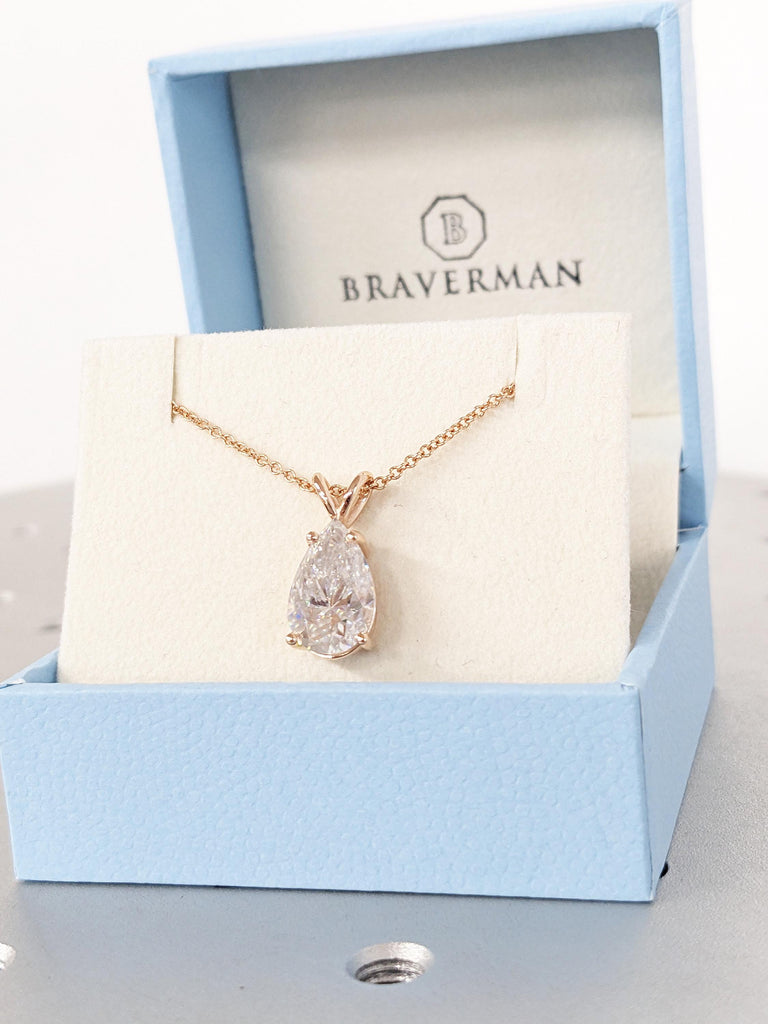 14k Rose Gold Necklace, 3ct Moissanite Necklace Pendant, Women Necklace, Statement Necklace, Unique necklace, Gifts for Mom, Dainty Necklace