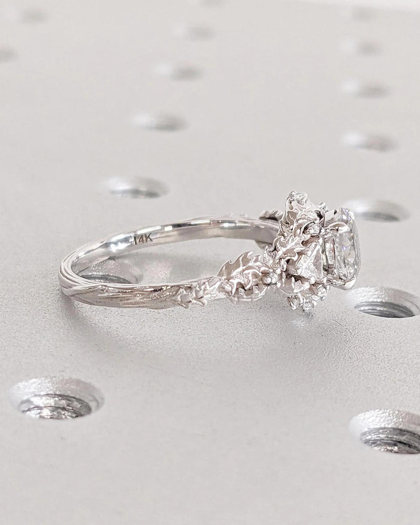 Moissanite Engagement Forest Oak Leaves Twisted Ring, Oak Leaf Tree Branch Statement Ring, Unique Nature Inspired Ring, Nature Promise Ring