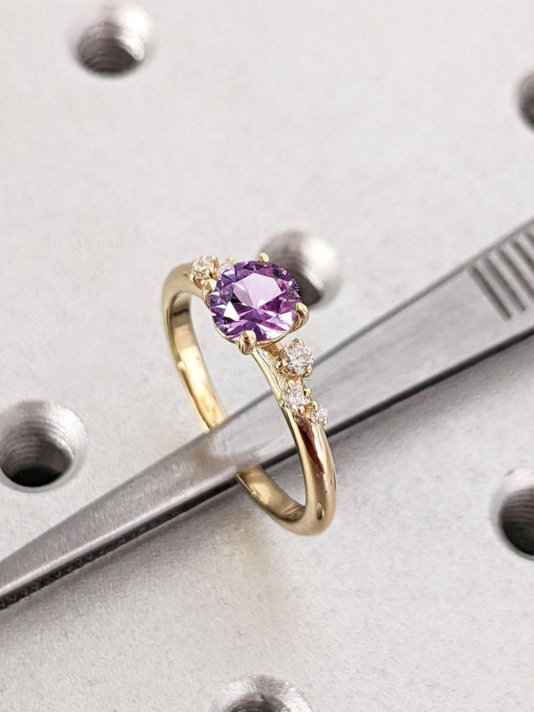 Purple Engagement Ring | Lab Grown Diamond Cluster Ring | Snowdrift Moissanite Ring | Eco Friendly Jewelry | Gemstone and Diamond Woman Bridal Ring