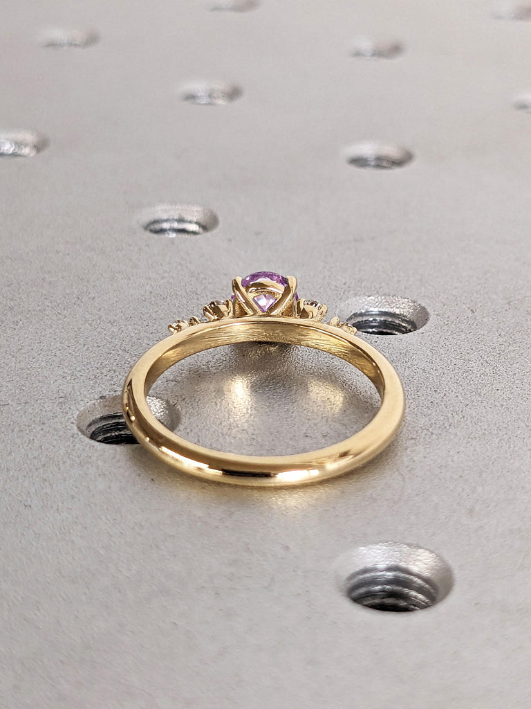 1ct, 2 Carat Purple Alexandrite and Diamond Engagement Rings for Women | Real Gold Ring | Art Deco Promise Ring | Moissanite Cluster Ring