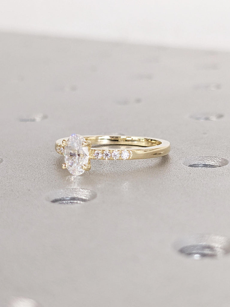 Oval Moissanite Engagement Ring | Dainty 14k Solid Gold Ring | Anniversary Rings for Women | Art Deco Moissanite Rings | Unique Wedding Gift