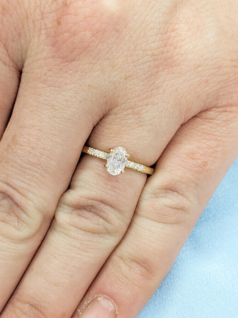 Oval Moissanite Engagement Ring | Dainty 14k Solid Gold Ring | Anniversary Rings for Women | Art Deco Moissanite Rings | Unique Wedding Gift