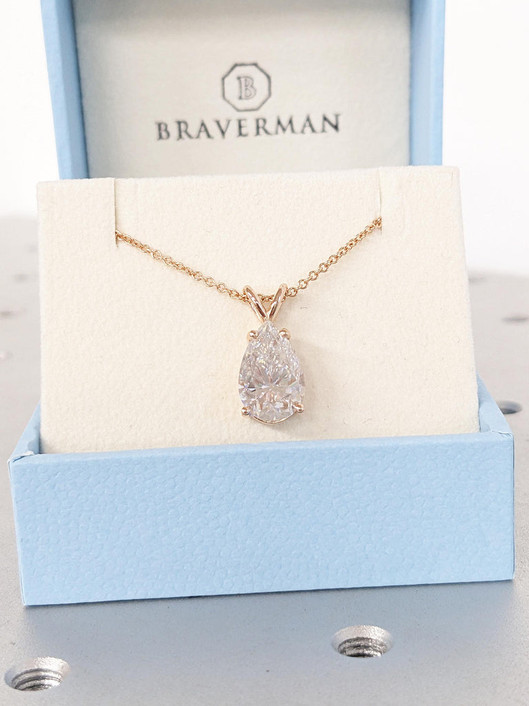 14k Rose Gold Necklace, 3ct Moissanite Necklace Pendant, Women Necklace, Statement Necklace, Unique necklace, Gifts for Mom, Dainty Necklace