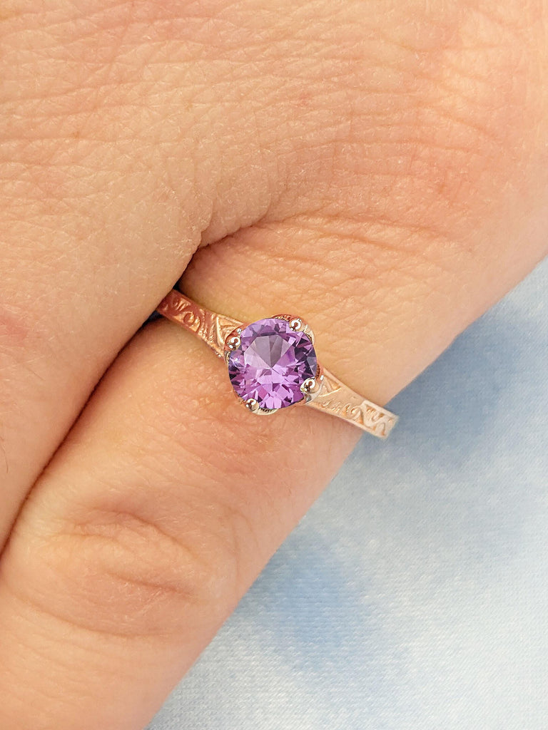 Art Deco Purple Alexandrite Solitaire Engagement Ring | 14k Gold Rings for Women | Vintage Filigree Promise Ring | 1ct, 2 Carat Lab Alexandrite