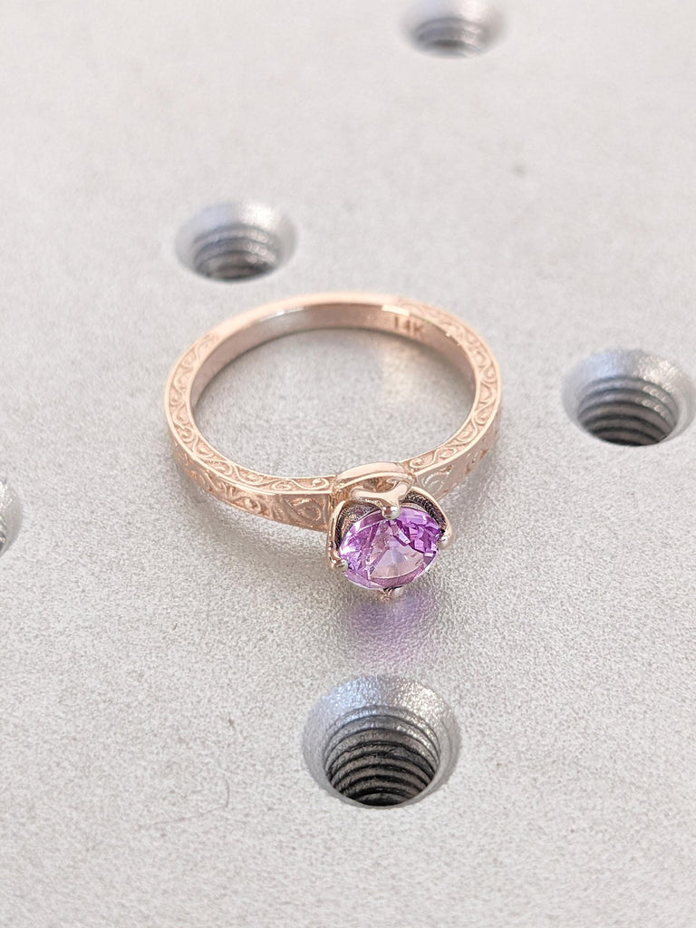 Real Gold Rings for Women | 14k 18k Gold Engagement Rings | 0.5ct Purple Alexandrite Antique Proposal Ring