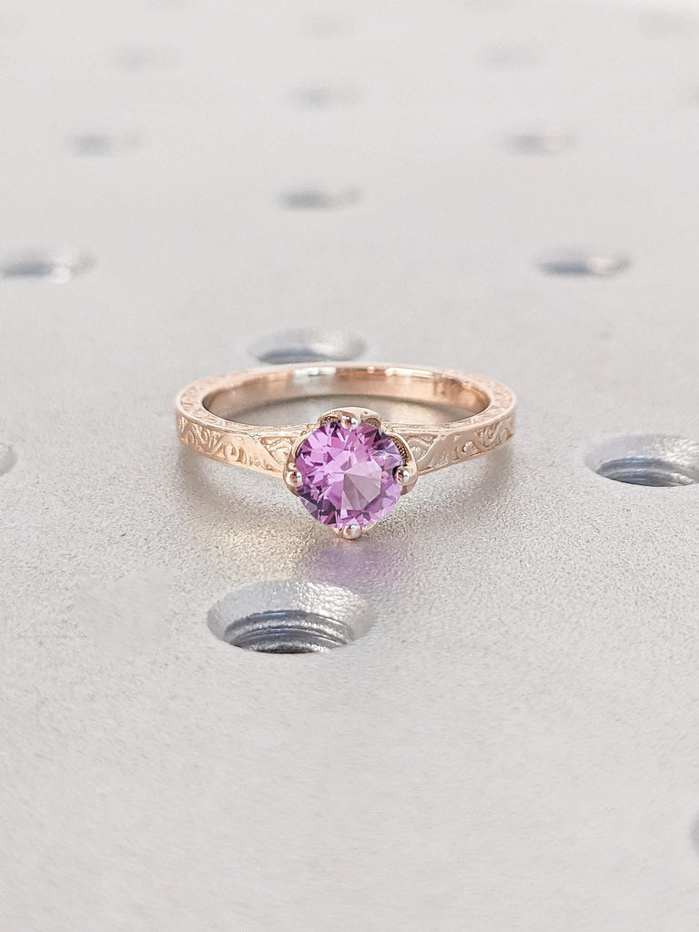 14k Rose Gold Alexandrite Engagement Rings for Women | Handmade Ring | Vintage Rings | Filigree Wedding Band