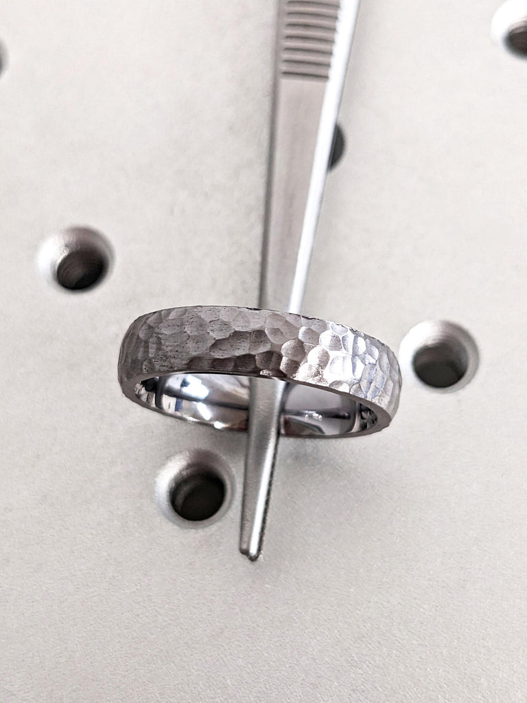 Black Wedding Rings for Men | 5mm Hand Hammered Wedding Band