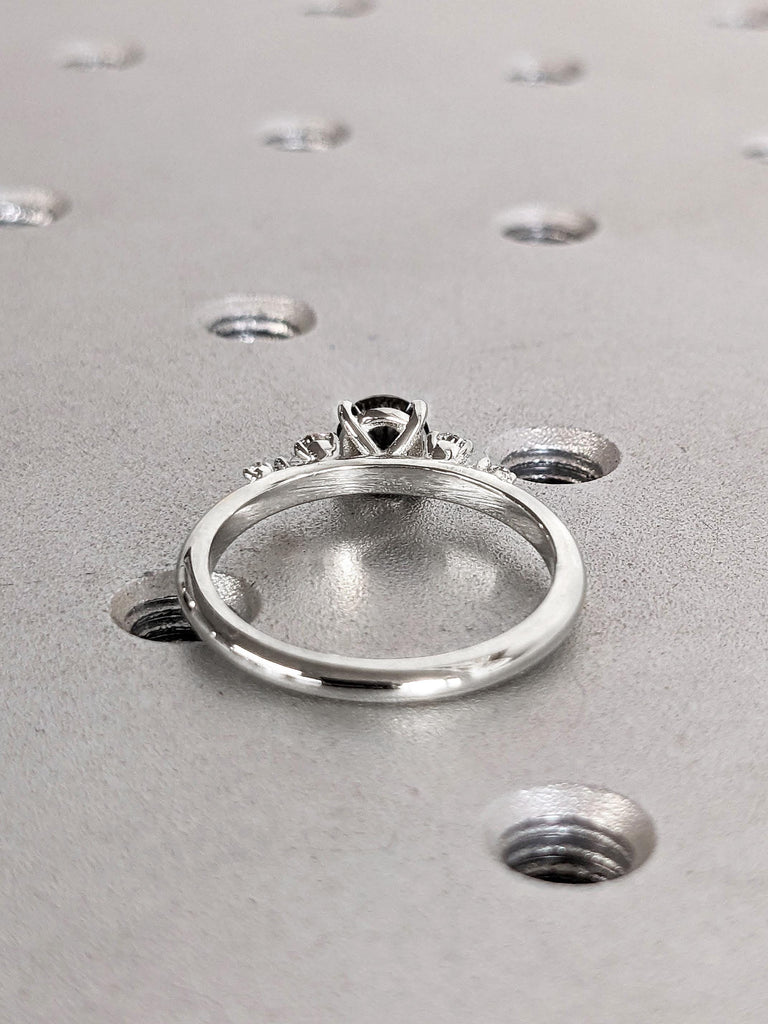 14k 18k Gold Rings for Women | Dainty Round Engagement Ring | Unique Black Gemstone Ring | Thin Gold Ring | Art Deco Diamond Promise Ring