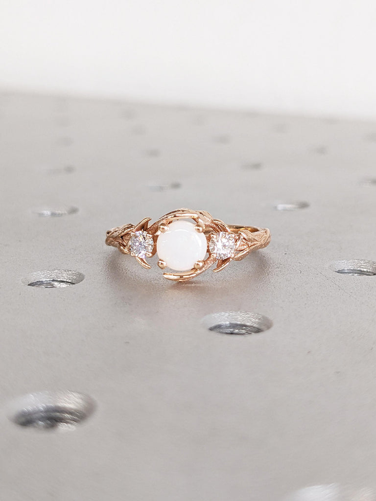 Opal Engagement Ring, Dainty Opal Ring for Women, 18k Rose Gold Opal Ring, White Opal Promise Ring, Vintage Style Ring, Nature Inspired Ring