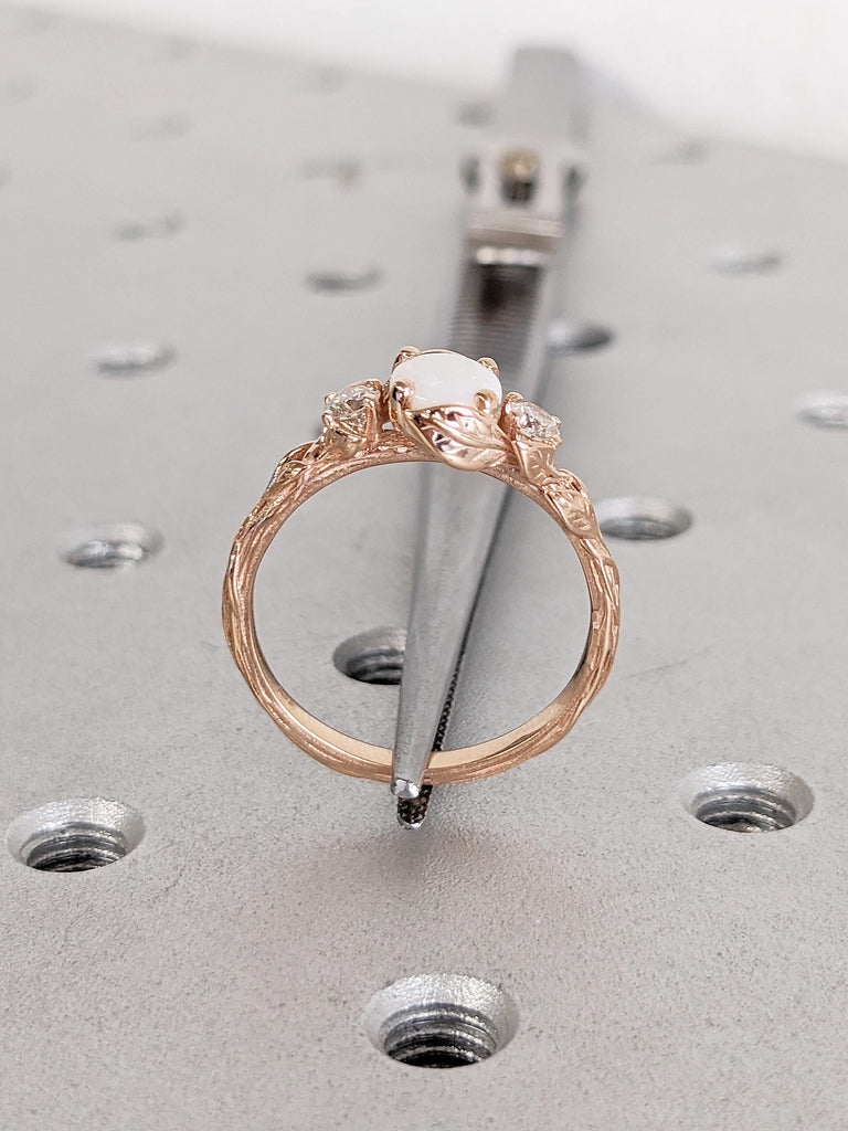 Opal Engagement Ring, Dainty Opal Ring for Women, 18k Rose Gold Opal Ring, White Opal Promise Ring, Vintage Style Ring, Nature Inspired Ring