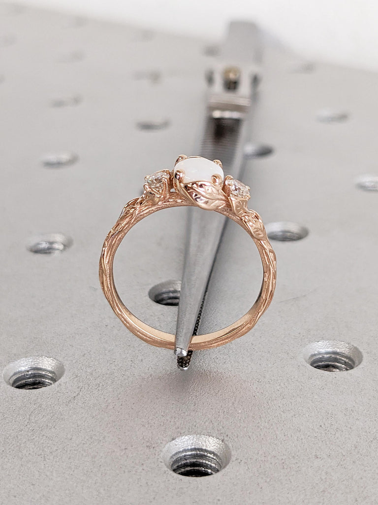 Art Deco 18k Rose Gold Ring, Opal Rings for Women, Nature Inspired Opal Engagement Ring, Unique Wedding Ring, Birthstone Ring, Gift for Wife