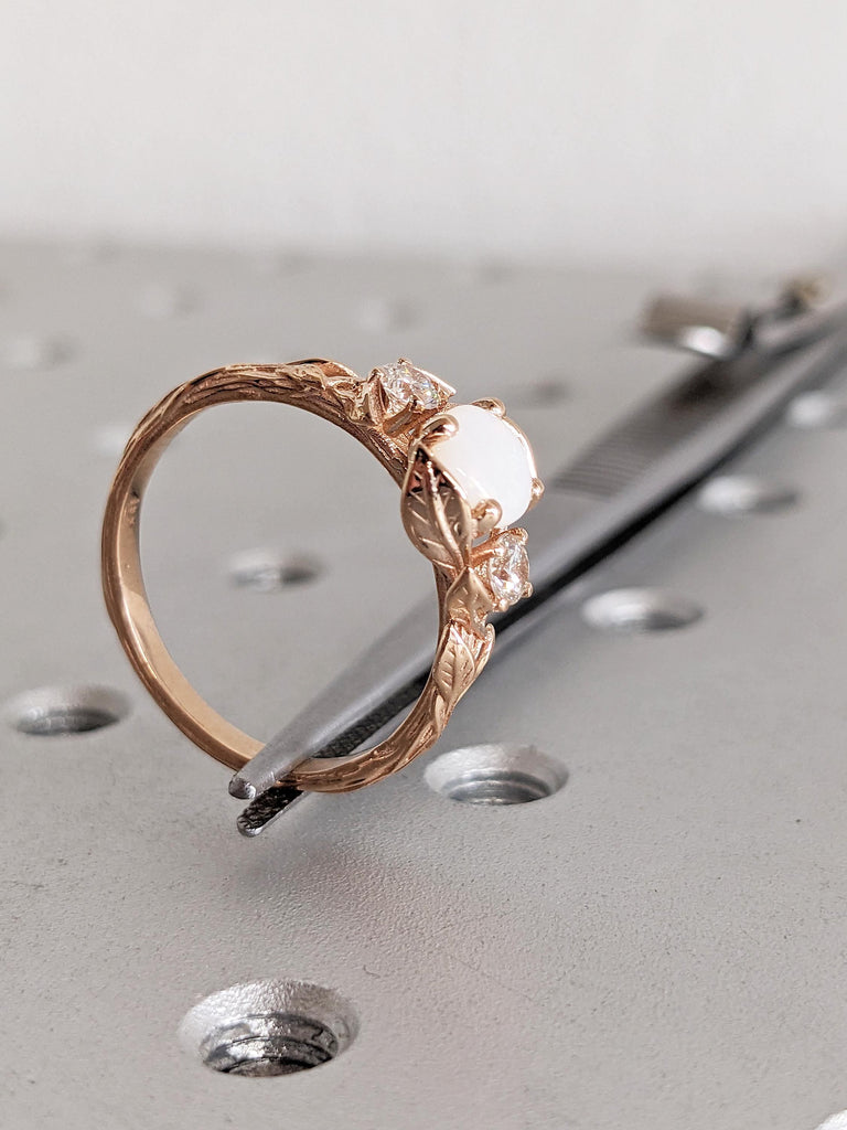 Opal Engagement Ring, Dainty Opal Ring for Women, 18k Rose Gold Opal Ring, White Opal Promise Ring, Vintage Style Ring, Nature Inspired Ring