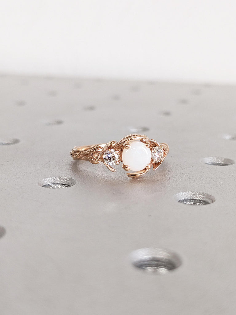Opal Engagement Ring, Dainty Opal Ring for Women, 18k Rose Gold Opal Ring, White Opal Promise Ring, Vintage Style Ring, Nature Inspired Ring