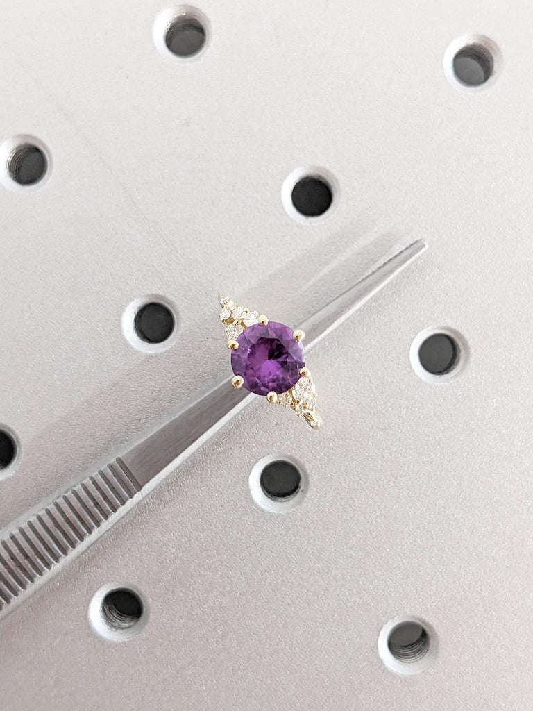14k Gold Lab Alexandrite Ring | Snowdrift Moissanite or Diamond Cluster Engagement Rings for Women | Vintage Anniversary Ring | Gift for Mom