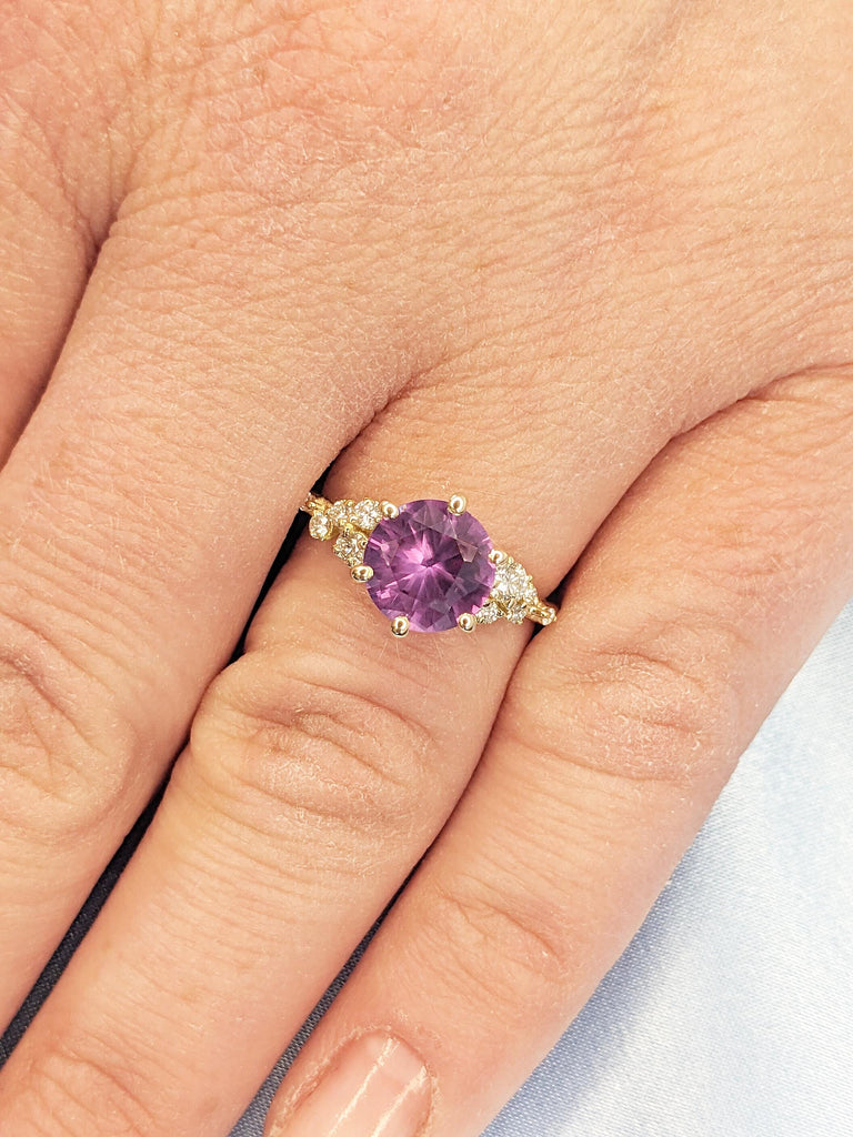 14k Gold Lab Alexandrite Ring | Snowdrift Moissanite or Diamond Cluster Engagement Rings for Women | Vintage Anniversary Ring | Gift for Mom