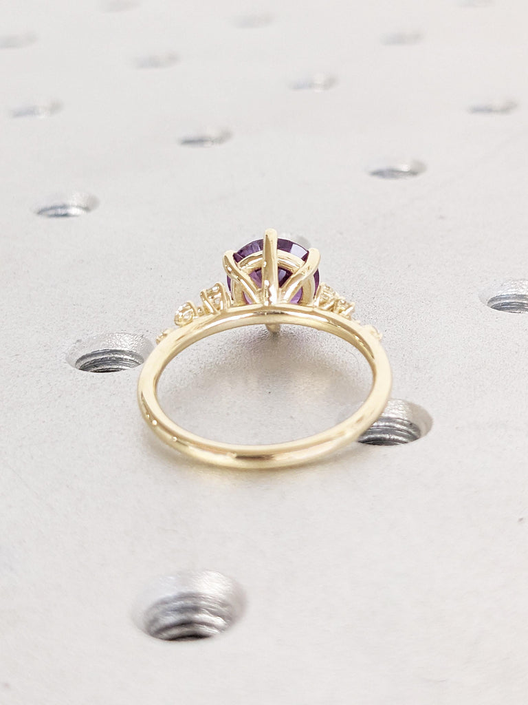 14k Gold Lab Alexandrite Ring | Snowdrift Moissanite or Diamond Cluster Engagement Rings for Women | Vintage Anniversary Ring | Gift for Mom