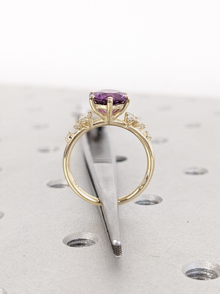 14k Gold Lab Alexandrite Ring | Snowdrift Moissanite or Diamond Cluster Engagement Rings for Women | Vintage Anniversary Ring | Gift for Mom