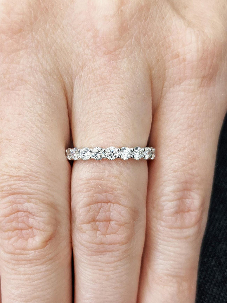 2.6mm wide Man Made Diamond Simulant Half Eternity Ring in 14k 18k White Gold or Platinum - stacking ring - wedding band
