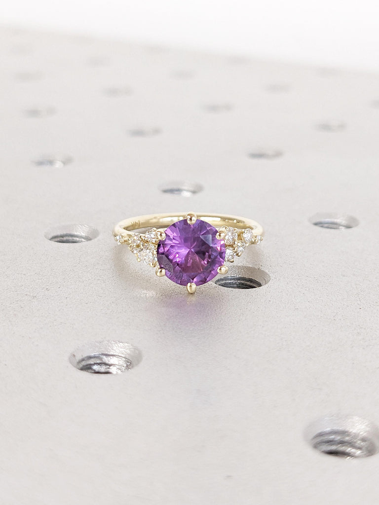 14k Gold Lab Alexandrite Ring | Snowdrift Moissanite or Diamond Cluster Engagement Rings for Women | Vintage Anniversary Ring | Gift for Mom