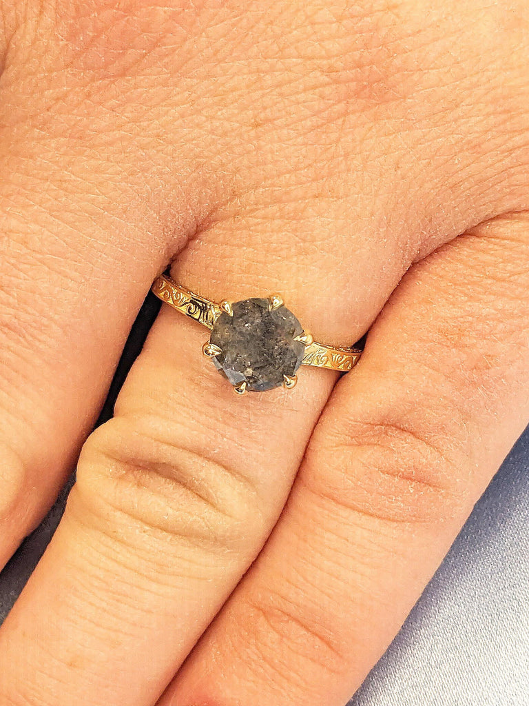 1.5ct Natural Grey Diamond Rings for Women | 14k Gold Engagement Ring | Handmade Ring Vintage Engagement
