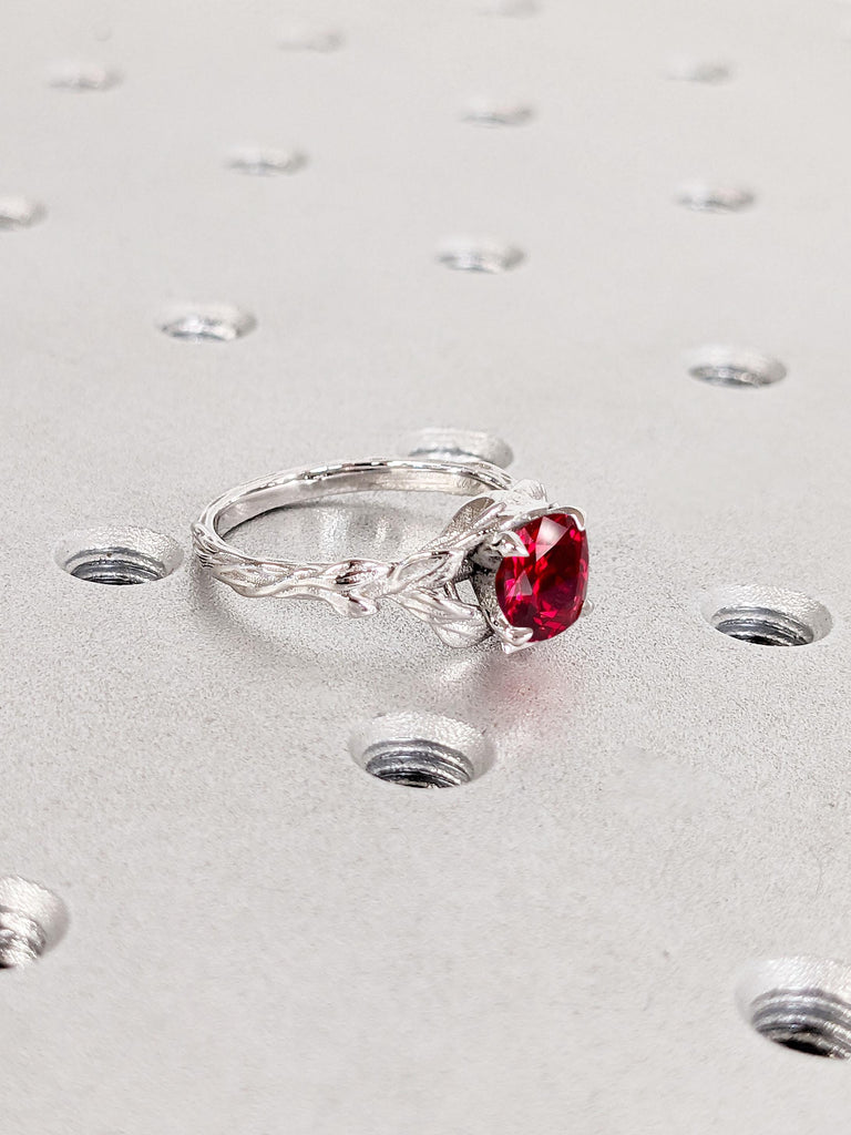 Leaf Ring | 1ct Red Ruby Gold Ring | Rustic Engagement Ring | Twigs and Branch Promise Ring | Handmade Women Wedding Ring | Nature Inspired Ring