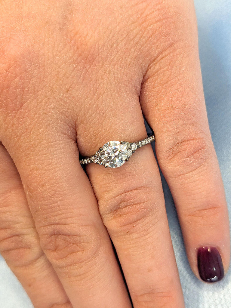 1ct Round cut IGI Diamond Engagement Ring | 14k Solid Gold Thin Engagement Ring | Black Gold Gothic Wedding Ring