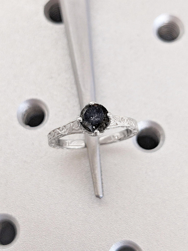 0.5ct Nature Inspired Salt and Pepper Black Diamond Promise Anniversary Ring for Wife | Solid Gold Engagement Ring | Handmade Ring | Vintage Filigree Wedding Ring