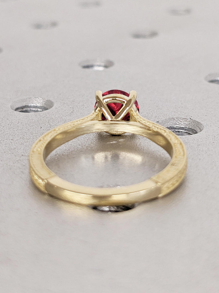Vintage Ruby Engagement Ring, Round 14k Solid Gold Ring for Women, Filigree Lab Ruby Ring, Milgrain Women Wedding Ring, Solitaire Ruby Rings
