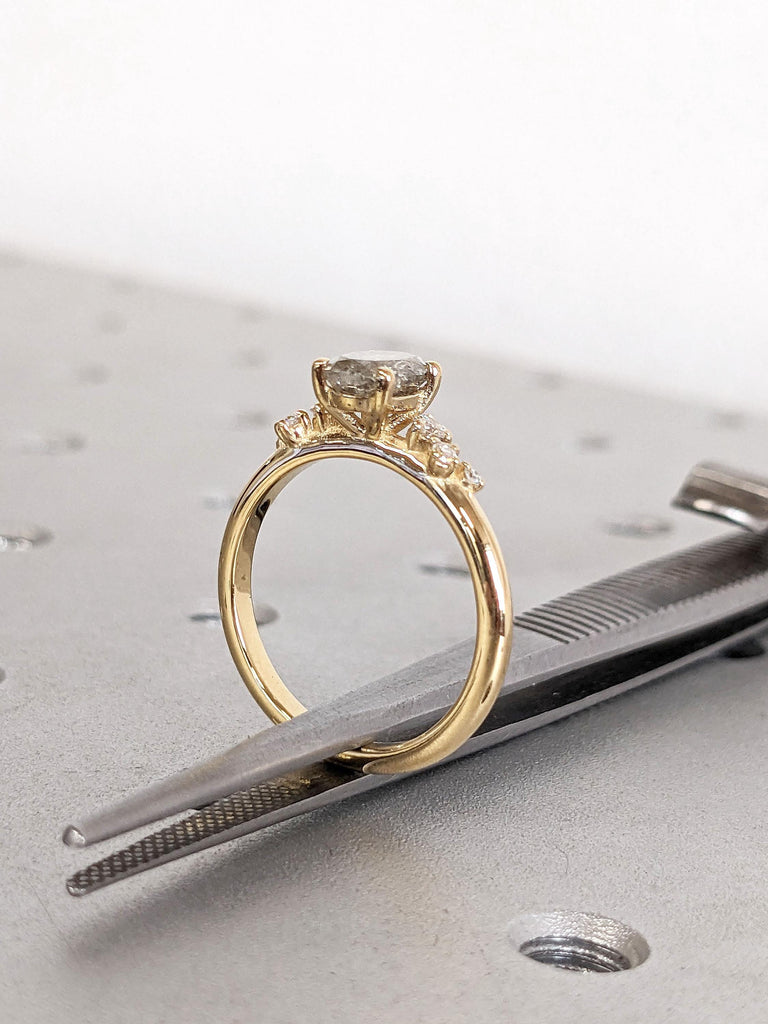 Light Grey Herkimer Diamond Ring | Promise Ring For Her | 1CT, 1.5ct Oval Cut Galaxy Raw Salt and Pepper Diamond Engagement Ring for Women