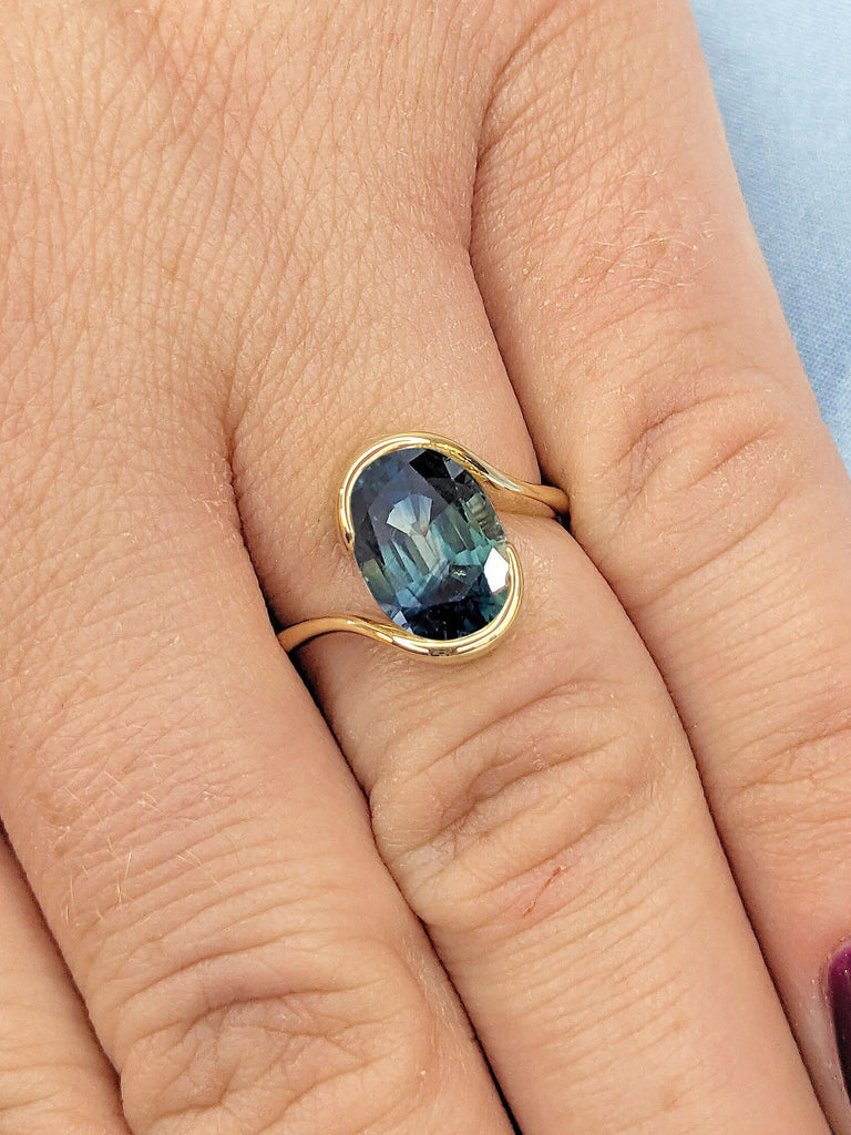 Modern Solitaire Engagement Ring |  Oval Engagement Ring | 14k Gold Sapphire Ring | Yellow Gold Wedding Ring