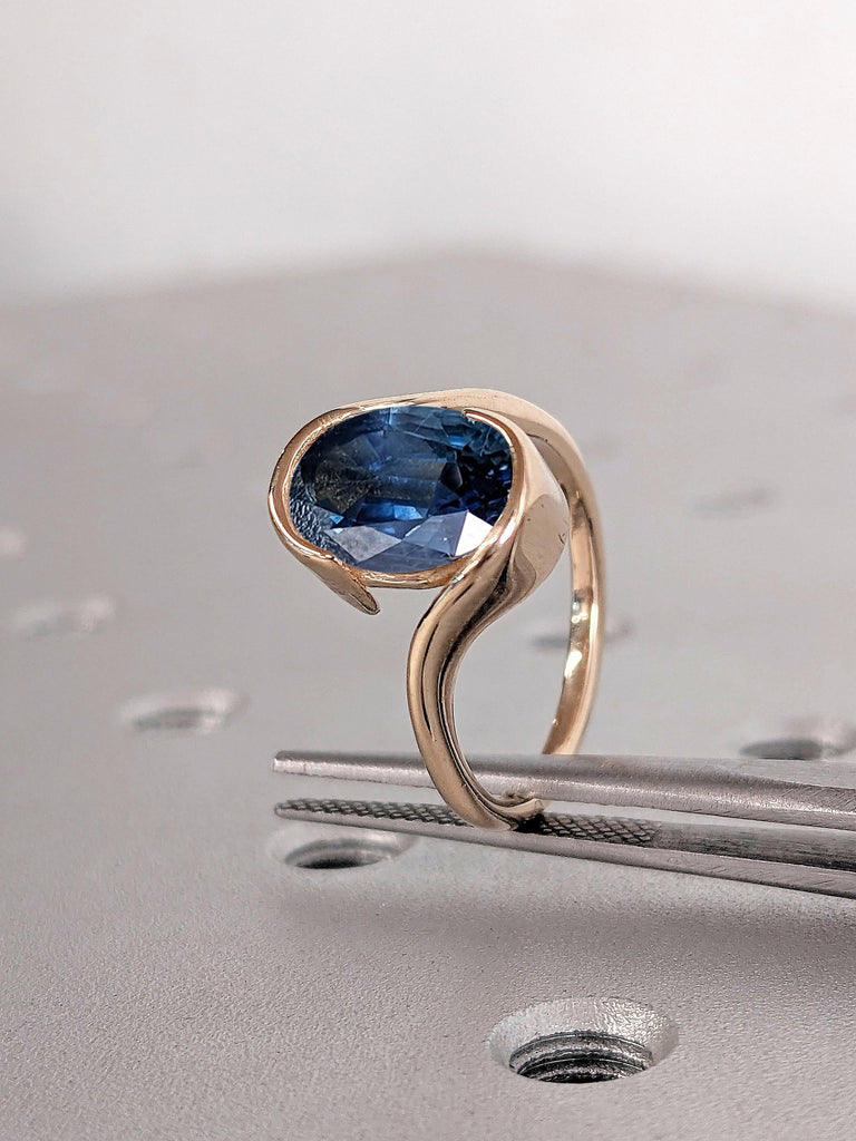 Bezel set Ring | Bezel Lab Created Sapphire Solitaire Engagement Ring
