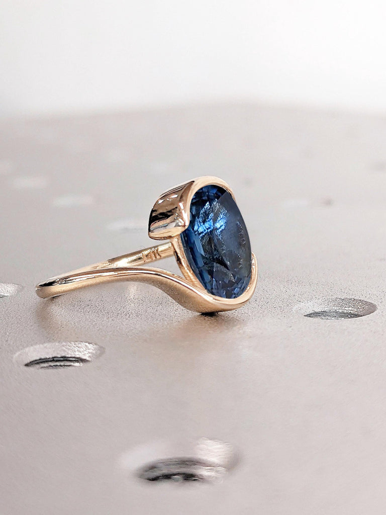 Unique Sapphire Promise Ring | Bezel set Bypass Engagement Ring | 2ct Oval Sapphire Solitaire | 14k Rose Gold Rings for Women