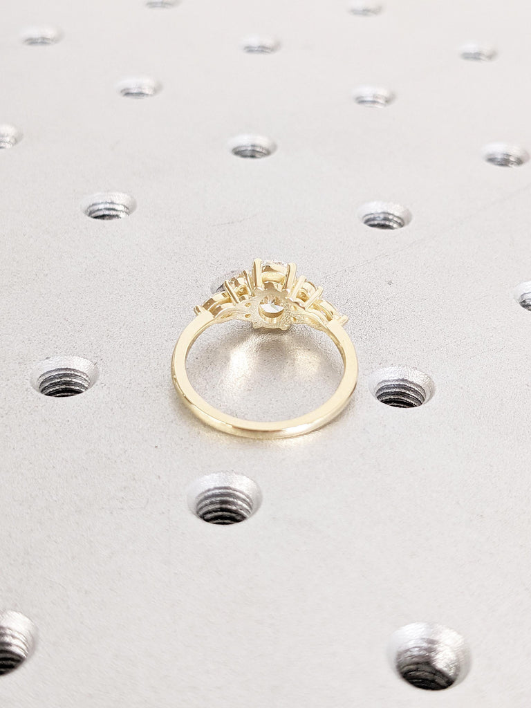 Oval Lab Grown Diamond Ring, Solid Gold Ring, Oval Engagement Ring, Art Deco Lab Diamond Ring, Engagement Gift for Her, Diamond Cluster Ring