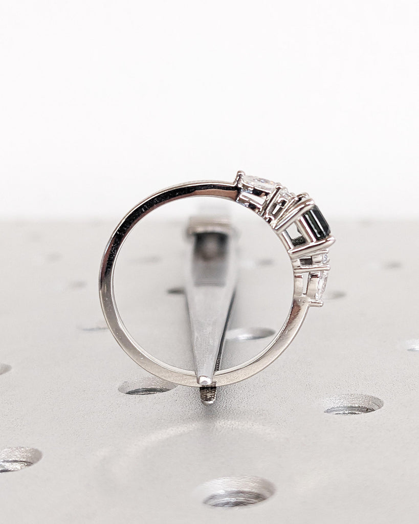 Teal Sapphire Ring | Vintage Emerald Cut Engagement Ring | Platinum or Solid Gold Ring | Unique Antique Wedding Ring | Promise Ring for Her