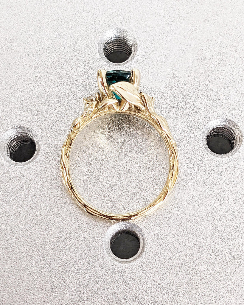 Nature Inspired Green Lab Emerald Engagement Ring Leaves Band, Moissanite Diamond Wedding Ring Leaf Vine Branch, Alternative Engagement Ring