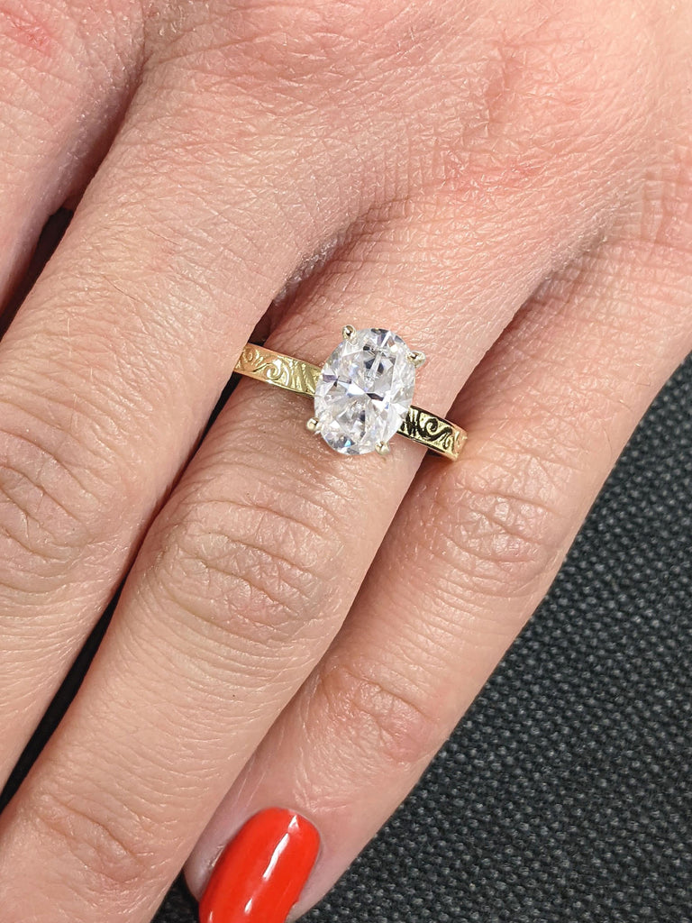 1.5ct, 2 Carat Colorless Moissanite Engagement Ring | Vintage Diamond Rings for Women | Oval Moissanite Gold Ring | Handmade Ring Filigree