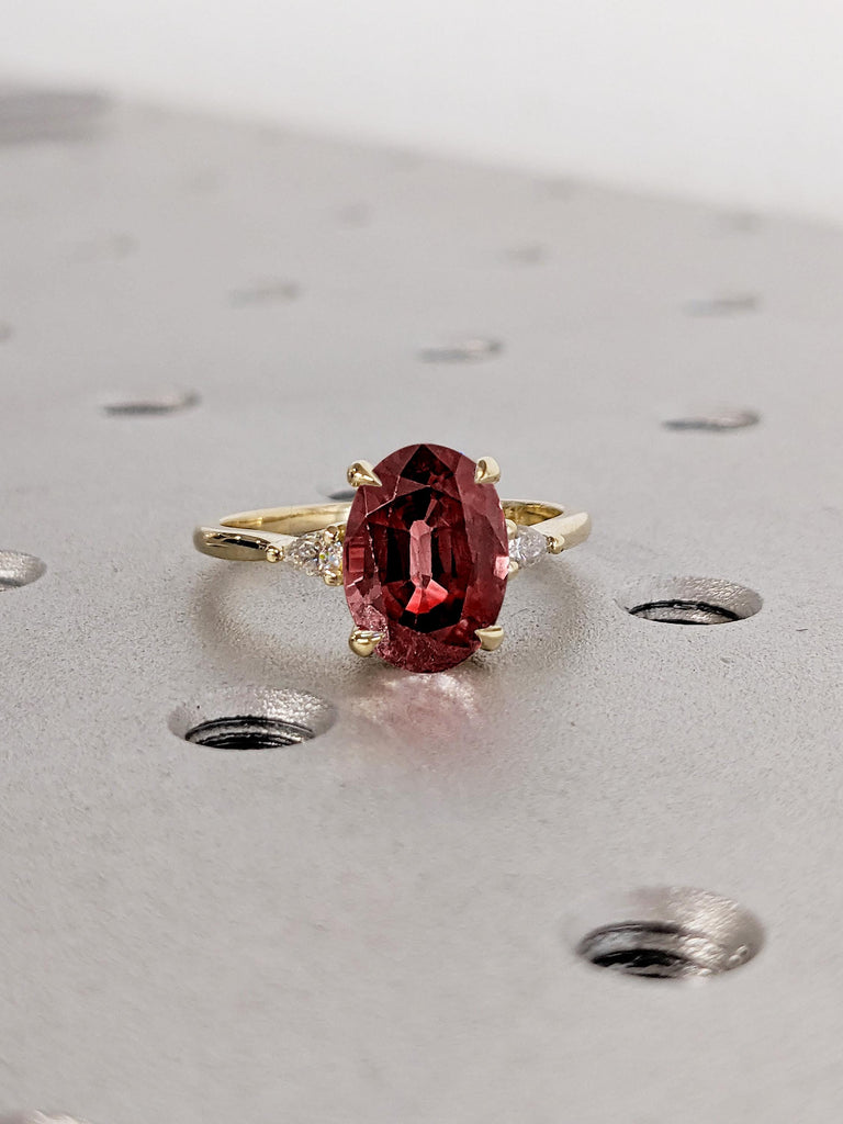 Dainty Ruby Ring, Oval Engagement Ring, 14k Yellow Gold Promise Ring for Her, Lab Ruby Women Wedding Ring, Gold Statement Ring, Ruby Jewelry